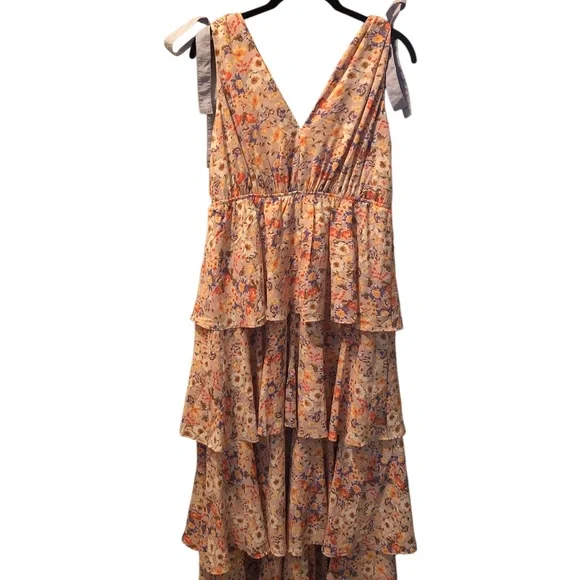 Entro Multicolor Floral Maxi Dress taupe backdrop with spring colors very pretty - Picture 4 of 4